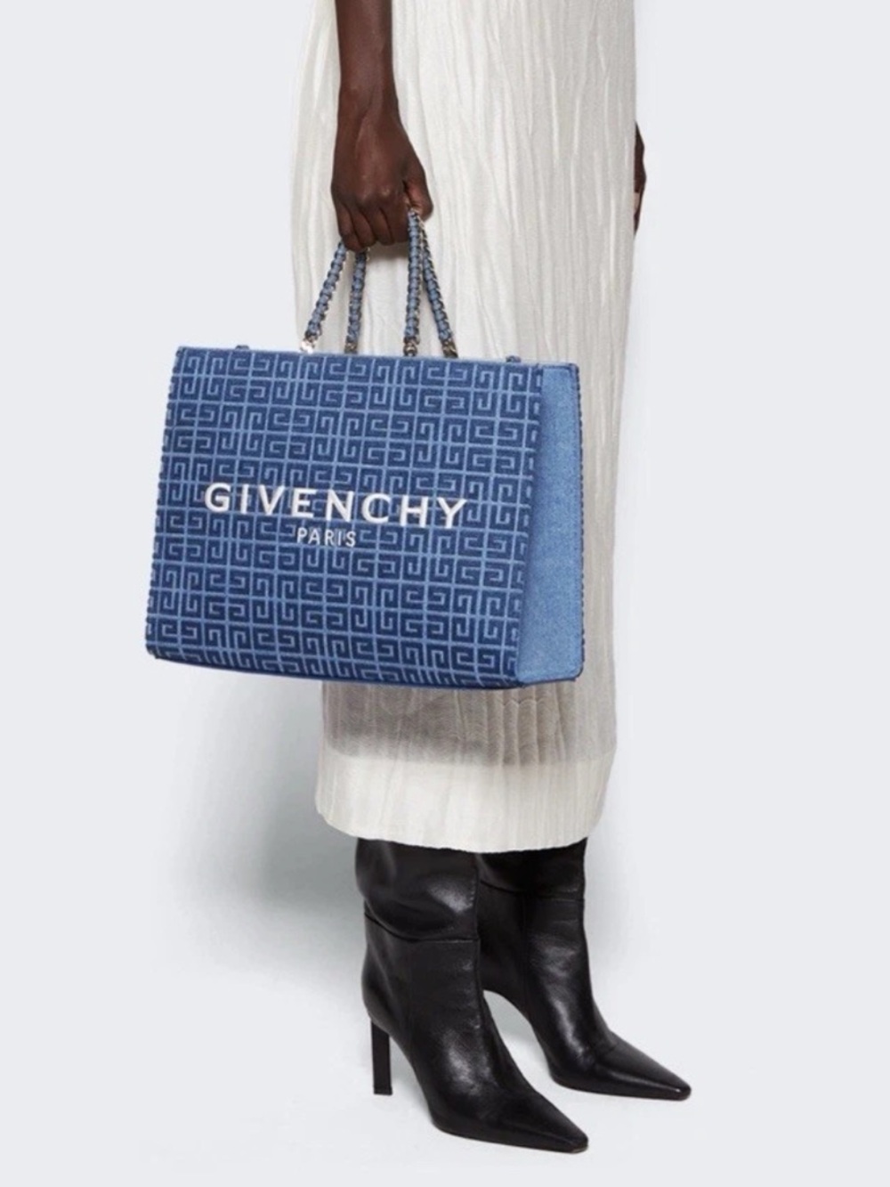 Givenchy G-Tote Medium Tote Canvas and Leather Chain Accent Medium Blue